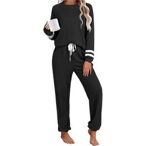 Lounge Sets for Women Ribbed Knit Outfits Pajamas Sets 2 Piece Long
